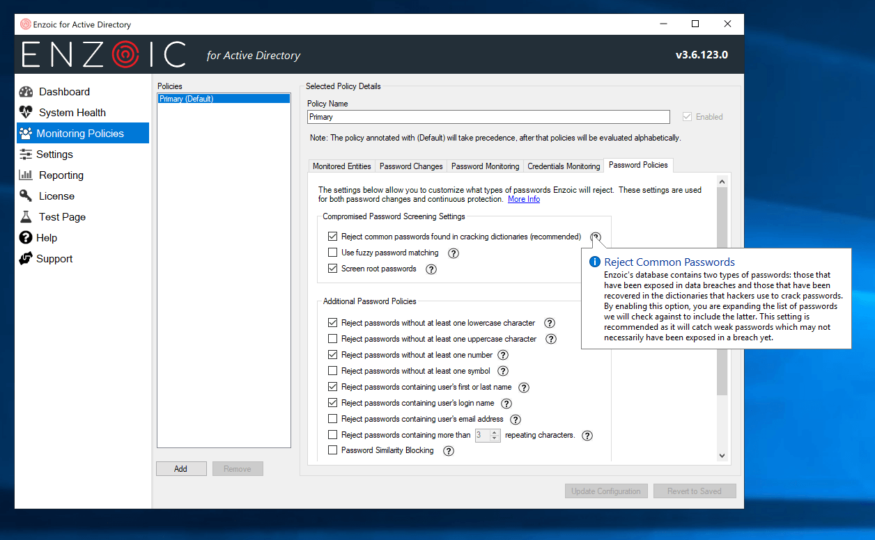Reject commonly used passwords