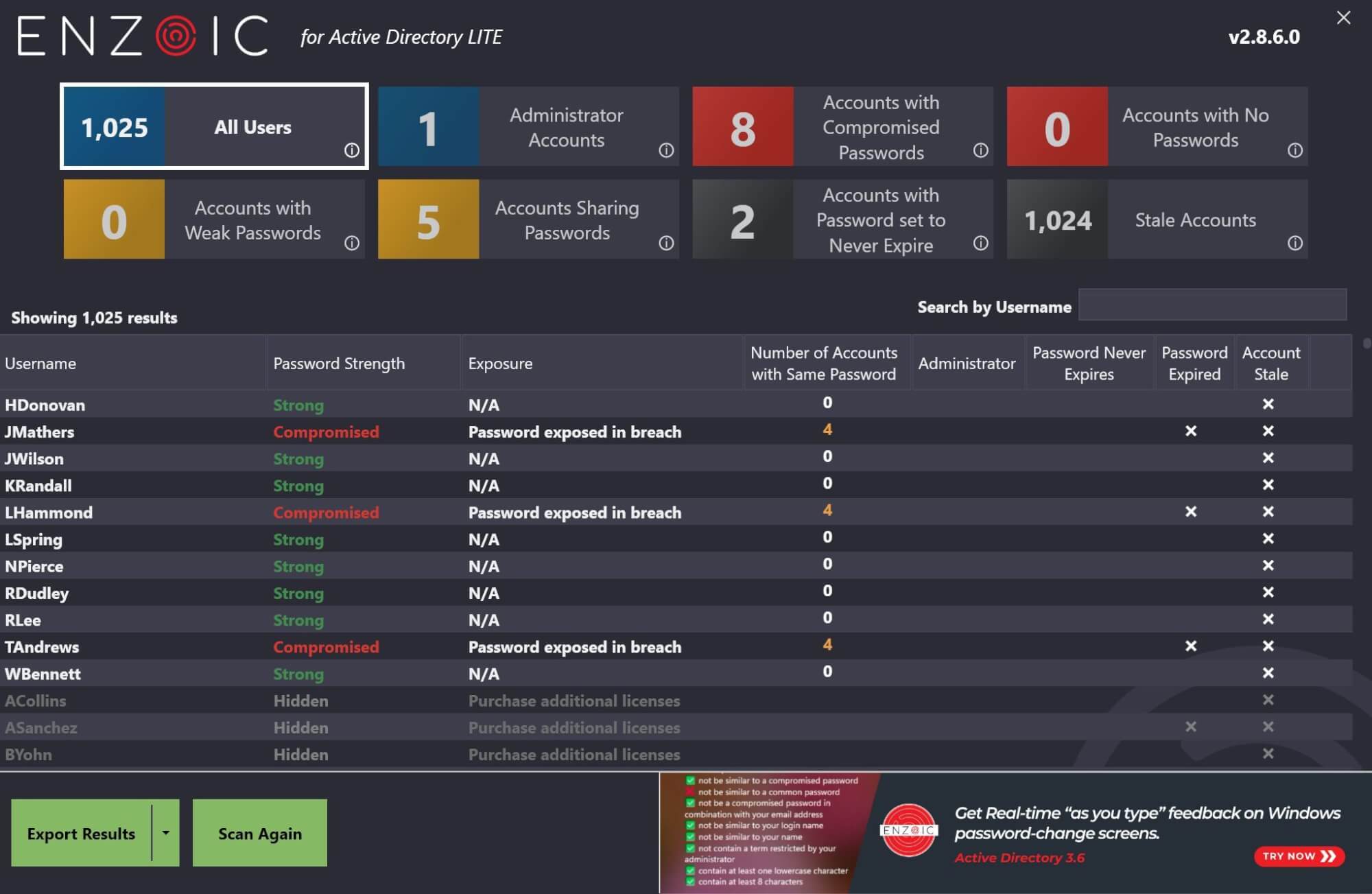 audit passwords AD Lite