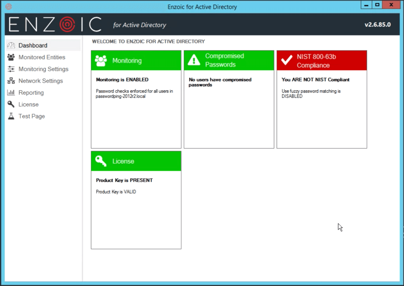 Dashboard that displays NIST Password Guideline Compliance